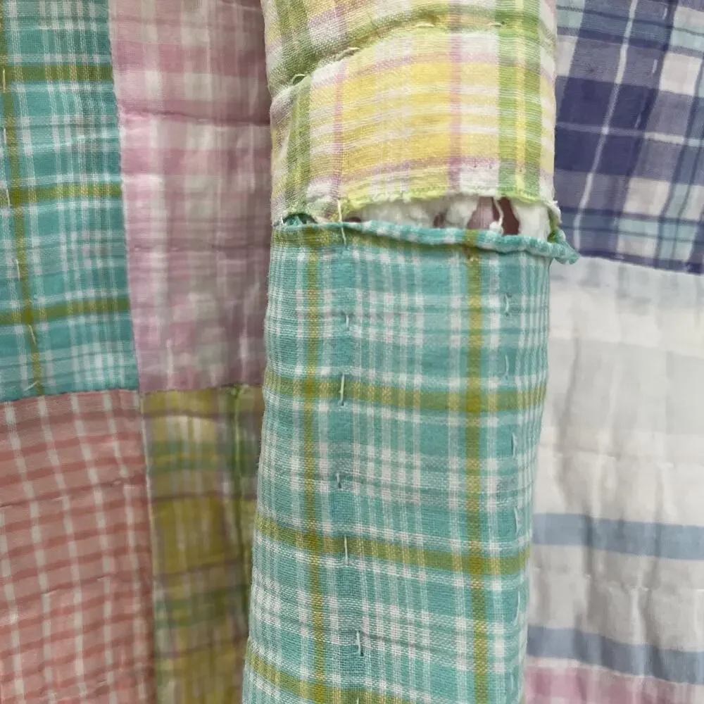 Handmade Quilt Colorful Plaid Patchwork Hand Quilted Bedspread 84